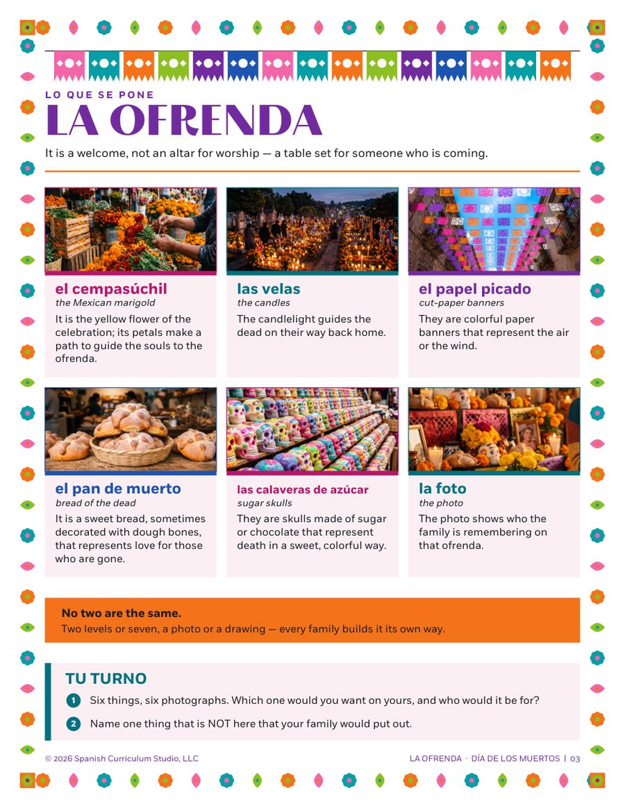 Inside page: La ofrenda